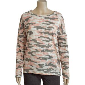 Women's Pink & Gray Camo Waffle Knit Long Sleeve Top - Size S